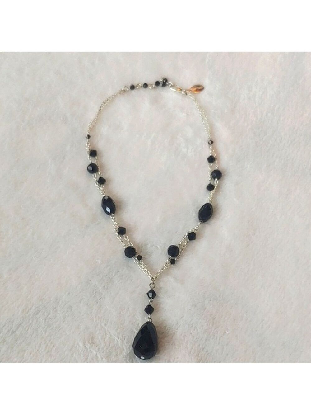 White House Black Market Silver Tone Black Beaded Necklace - Picture 8 of 13